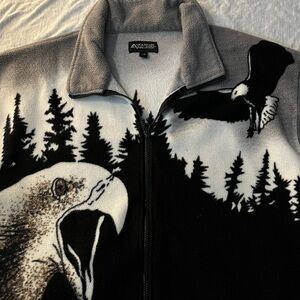 Black and Gray Fleece Jacket with Eagle Design